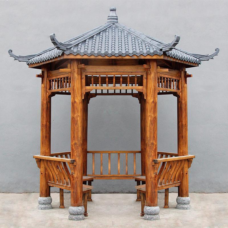 人凉亭户外别墅庭院四角六角古建实木碳化防腐木屋花园仿古中式亭子