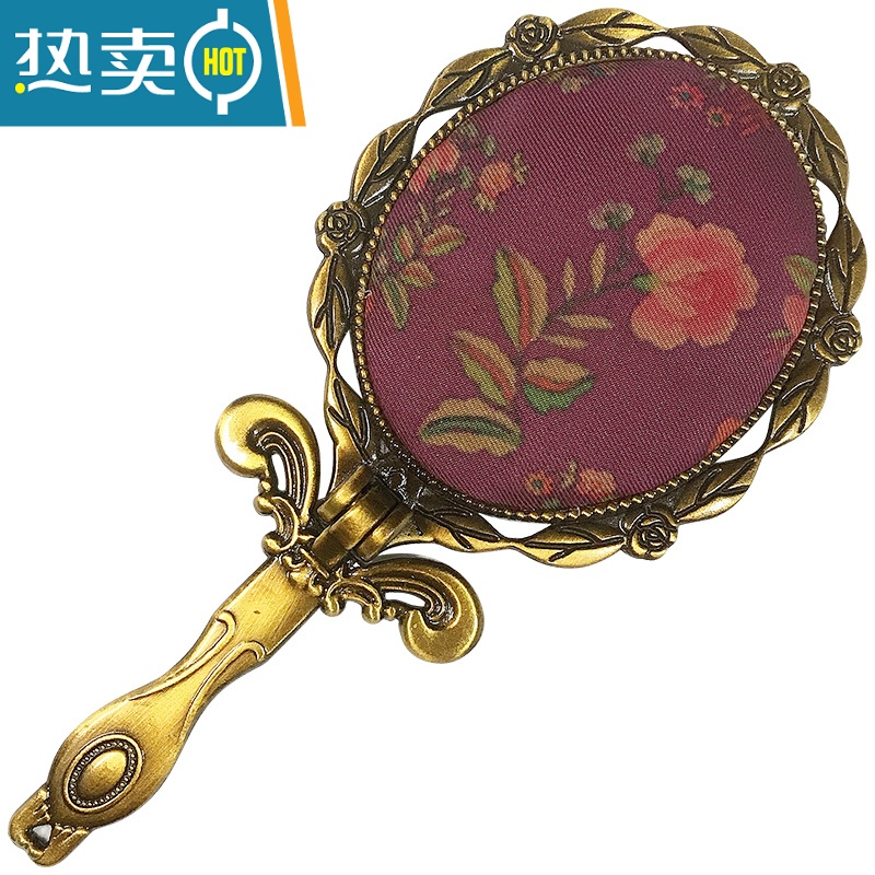 敬平手持镜子带柄香云纱手工布艺便携桌面可立中式复古折叠随身小镜子便携式用镜 23高清大图