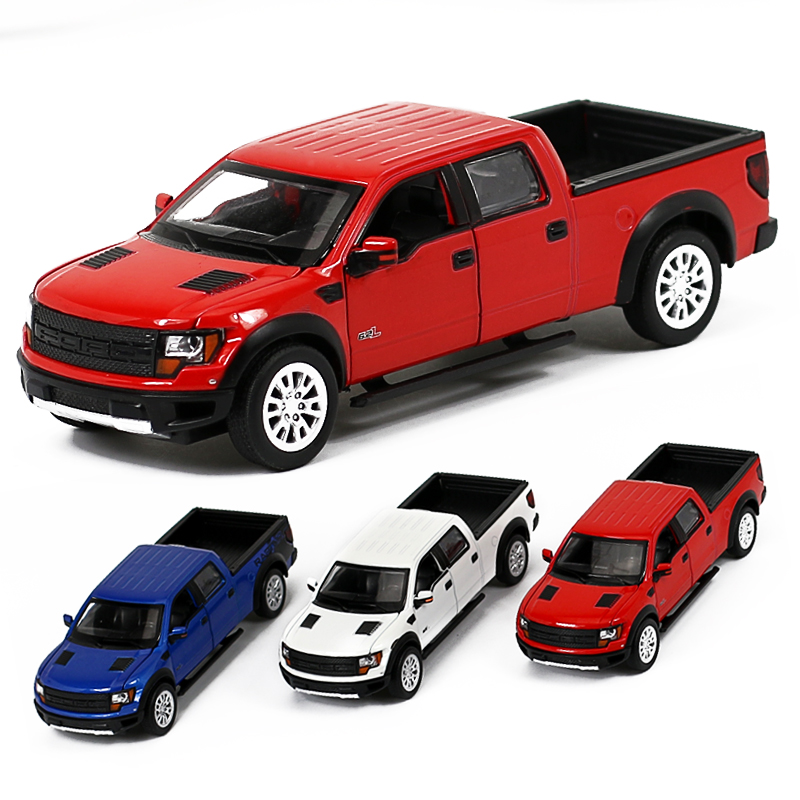 1:32福特猛禽F150皮卡车合金汽车模型金属回力车男孩儿童玩具车 猛禽F150皮卡(盒装红色)高清大图