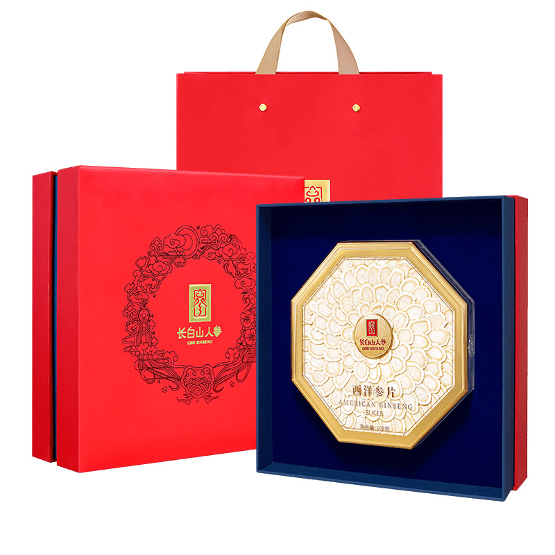 长白山人参西洋参排片质地饱满紧实色正味浓1.6礼盒装100g