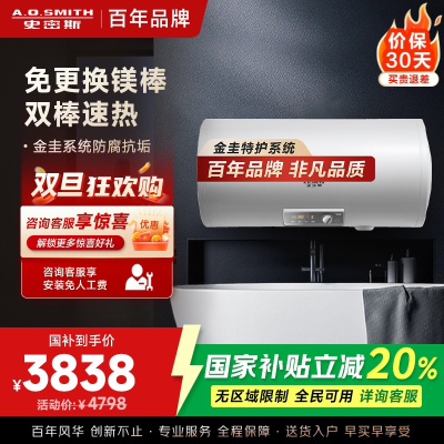 AO史密斯电热水器E100MDG 金圭内胆8年包换 免更换镁棒 壁挂式100升 大升位
