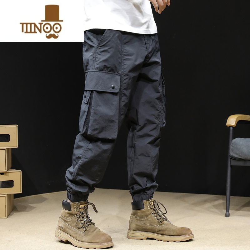 yanxu速干薄款黑色工装裤男新款宽松束脚大码潮牌休闲男裤夏季冰丝