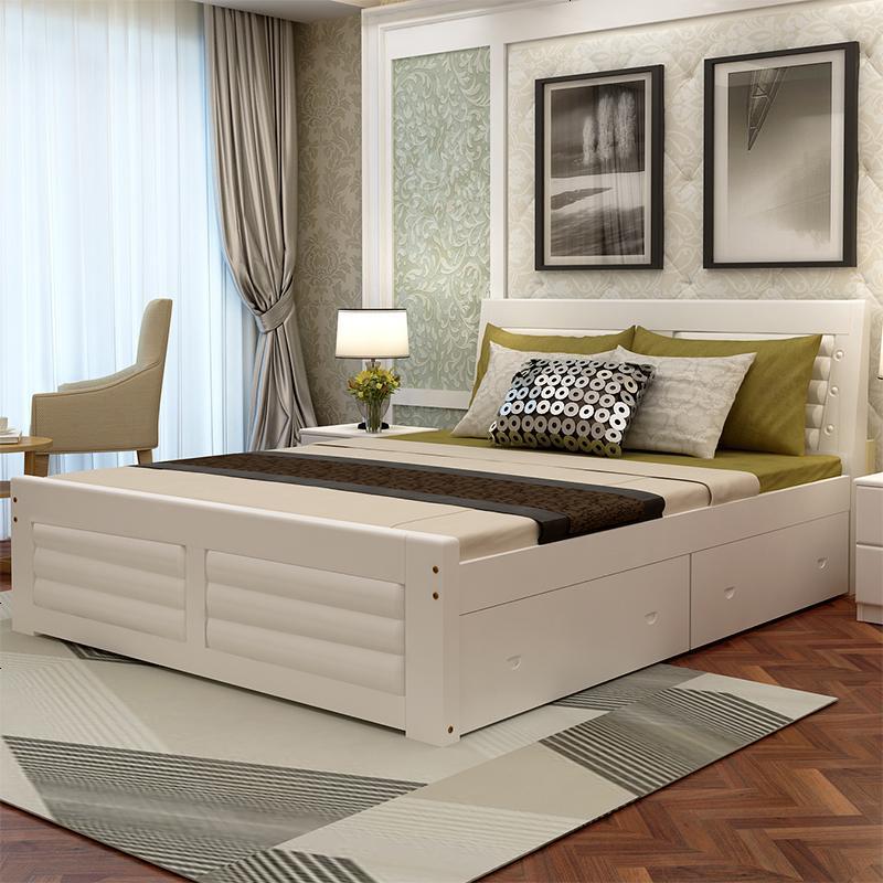 5m 1.8米双人床储抽屉大床成人床单人床1.2 1.3 松木床