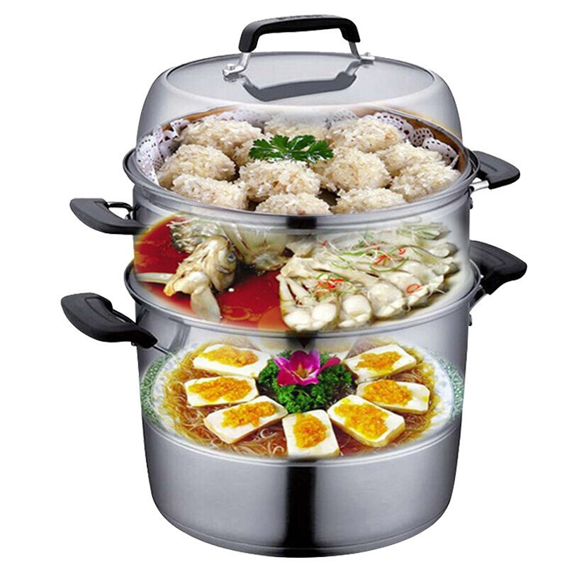 苏泊尔/SUPOR蒸锅SZ28E1 304不锈钢复底蒸锅味鲜不串味电磁炉适用28cm三层
