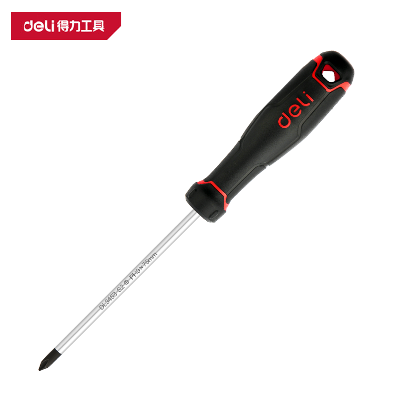 得力(deli)DL3457 工业级十字螺丝批 PH1x100mm_S2 红 1把高清大图