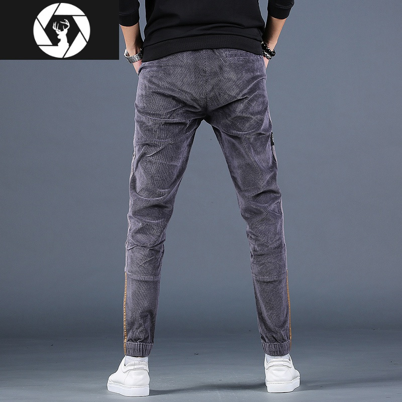 hongzun秋冬加绒男裤灯芯绒裤子男宽松条绒裤男士加厚休闲裤运动裤男