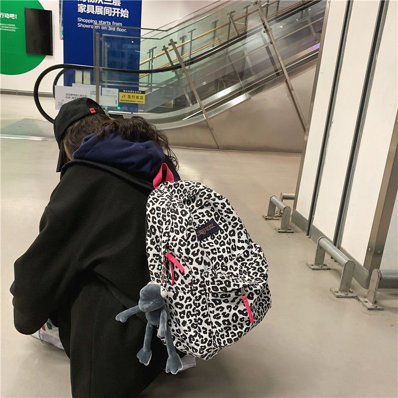 书包女ins风日韩校园豹纹男女学生双肩包中学生电脑包大容量背包豹纹