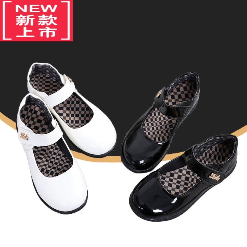 可莉允儿童皮鞋男童女童春秋季英伦韩版小学生演唱幼儿表演舞台黑色鞋子运动休闲鞋图片