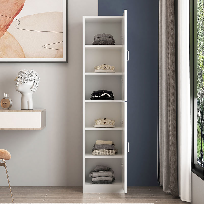 臻远ZY-MZYG-6 简约木质衣柜卧室单开门衣柜夹缝储物柜暖白色B款上下门高清大图