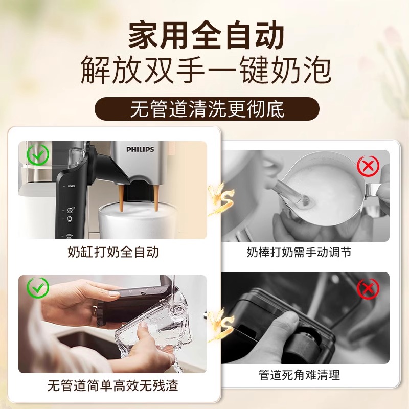 飞利浦全自动咖啡机现磨冷萃低温意式小型研磨一体 暗夜黑银奶缸款EP3341/82高清大图
