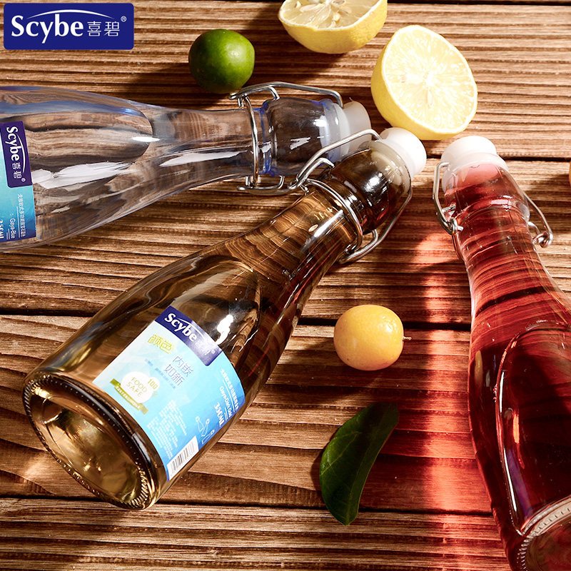 [Scybe]喜碧温顿玻璃瓶2只装酿酒瓶红酒瓶橄榄瓶泡酒带盖白酒瓶空瓶350ML高清大图