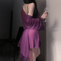 霏慕大码性感情趣内衣蕾丝点缀薄纱睡裙套装女式情趣睡衣午夜魅力战袍6643