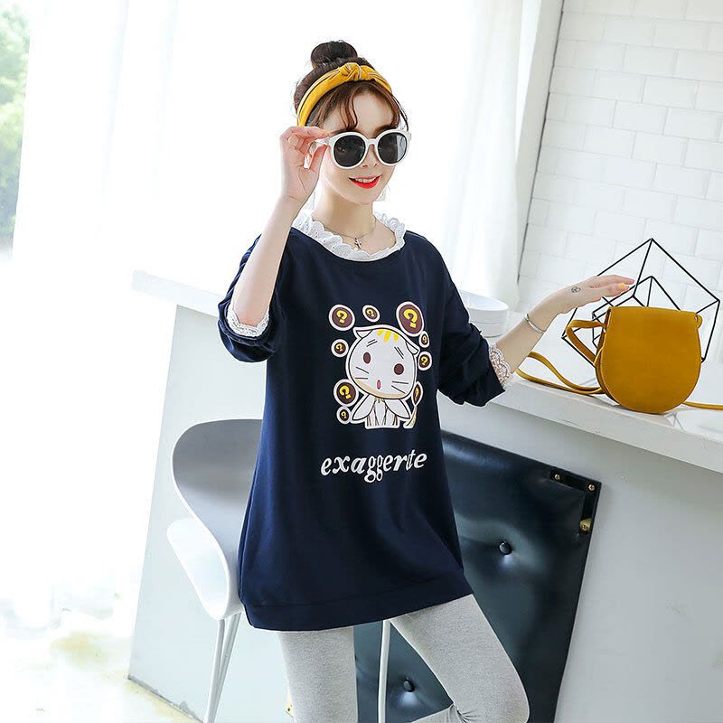 迪鲁奥(DILUAO)孕妇装秋装上衣套装时尚款新款网纱花边秋款韩版图片