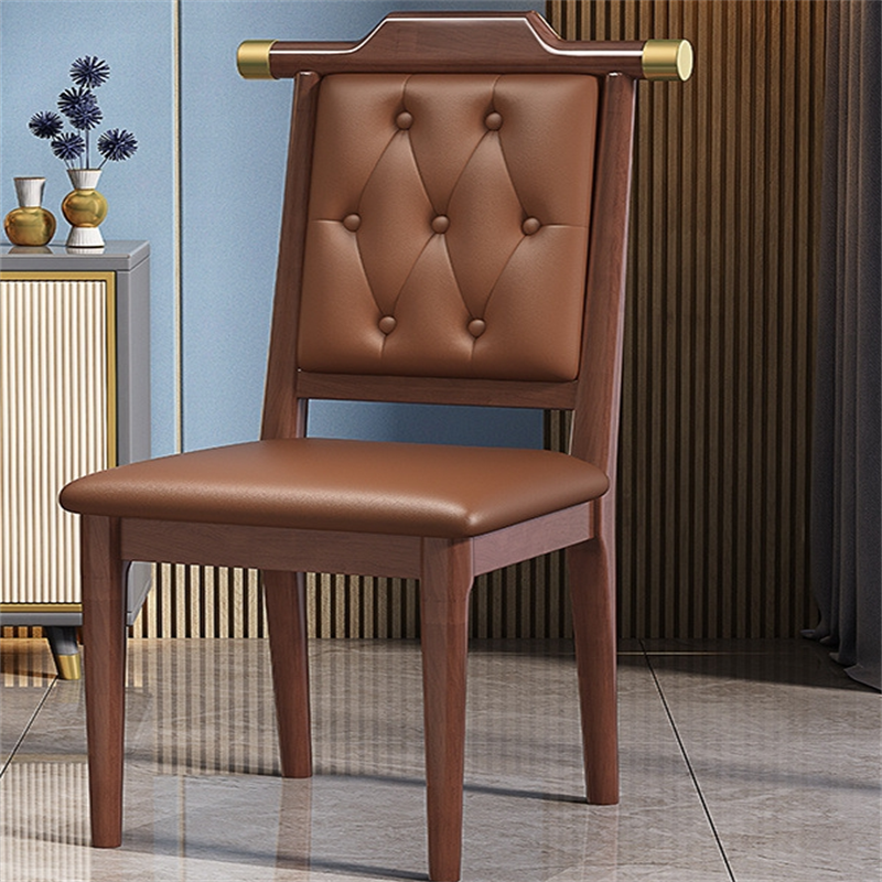 白寅 BY-KFSRB 中式软包靠背椅实木椅子 胡桃色+咖啡色软包(单位:把)