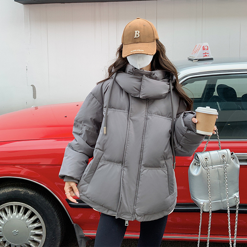 棉衣女2024冬季新款韩版灰色小爱心短款羽绒棉服学生款大码面包服 灰色 XL