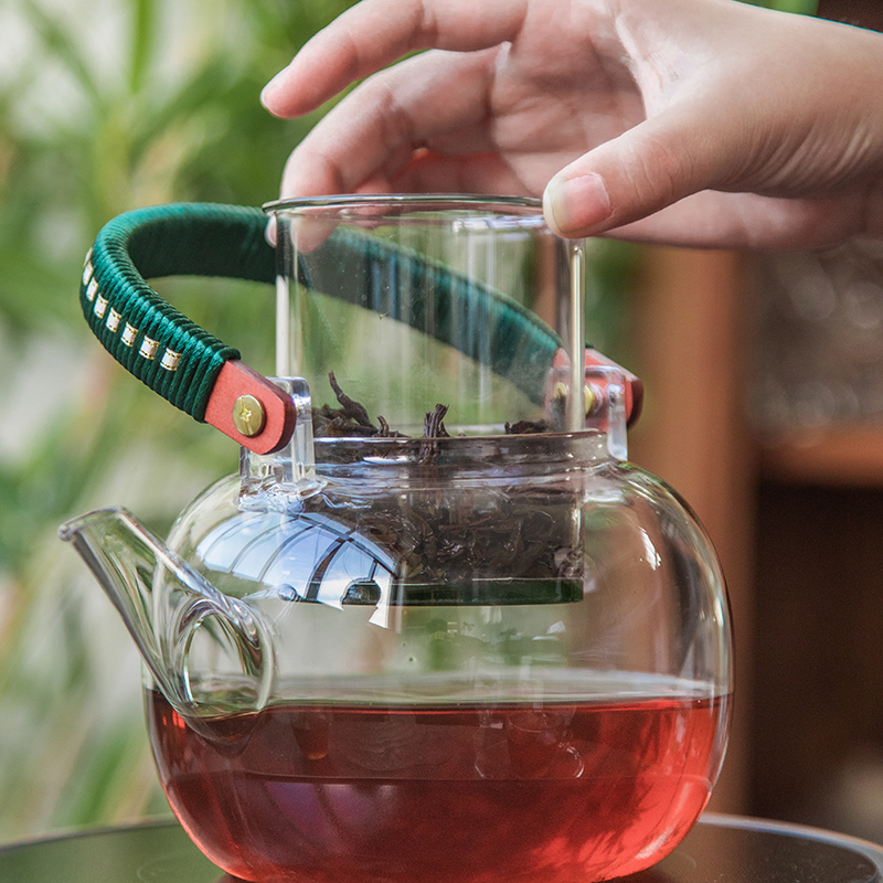 侧把玻璃煮茶款 落笙蒸茶煮茶壶器电陶炉耐热玻璃过滤提梁烧水壶蒸汽黑茶家用茶具