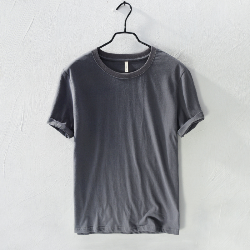 suntek日系基础简约白色短袖棉t恤男士圆领休闲青年打底大码宽松汗衫