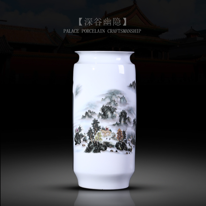 陶瓷器花瓶客厅插花箭筒卷轴缸书画字画收纳桶帽筒家居摆件 三维工匠 深谷幽隐小号