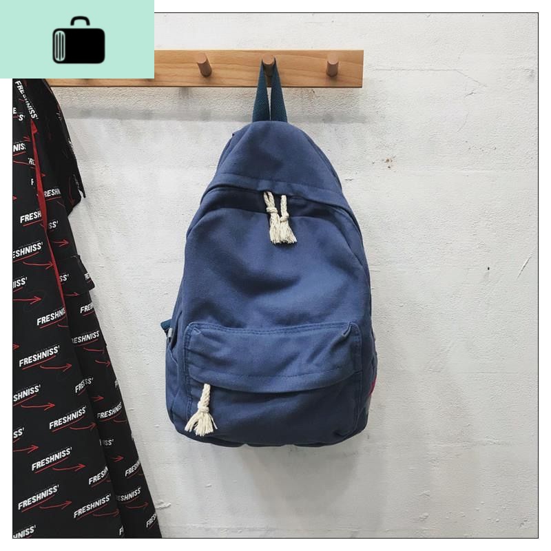 古着感少女书包女网红双肩包大学生韩国森系简约百搭ins帆布背包NEW LAKE 蓝色【普通款】