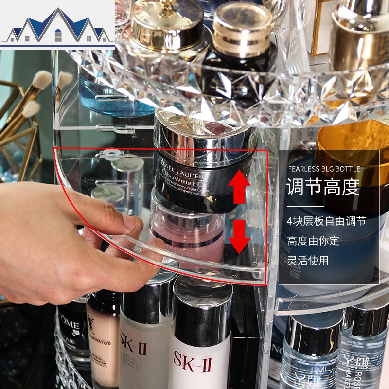旋转化妆品收纳盒透明亚克力桌面梳妆台护肤品口红置物架宿舍 三维工匠高清大图