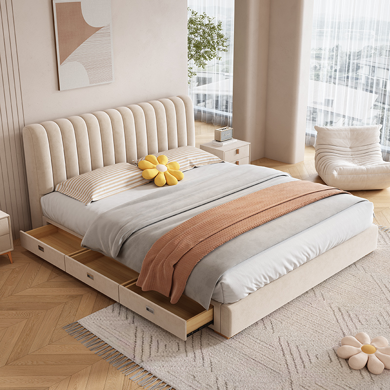 布雷尔现代简约真皮床意式极简轻奢大床主卧双人床皮床舒适高档婚床