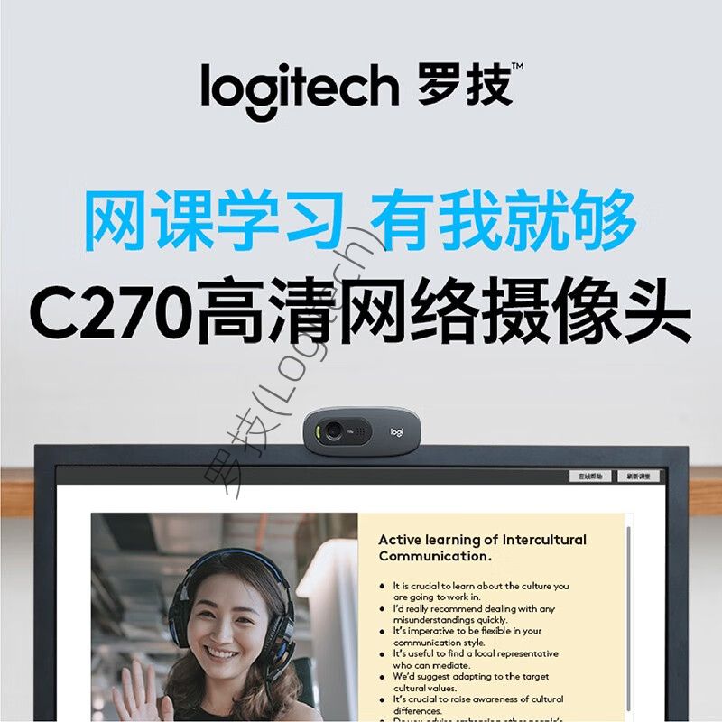 罗技(Logitech)C270 高清摄像头USB电脑笔记本台式机摄像头 视频会议网课摄像头带麦克风 C270高清大图
