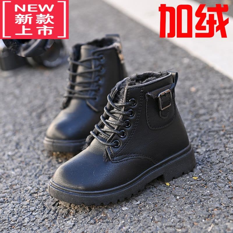 可莉允女童靴子2021秋冬款英伦风短靴男童马丁靴儿童鞋加绒保暖棉鞋皮靴图片