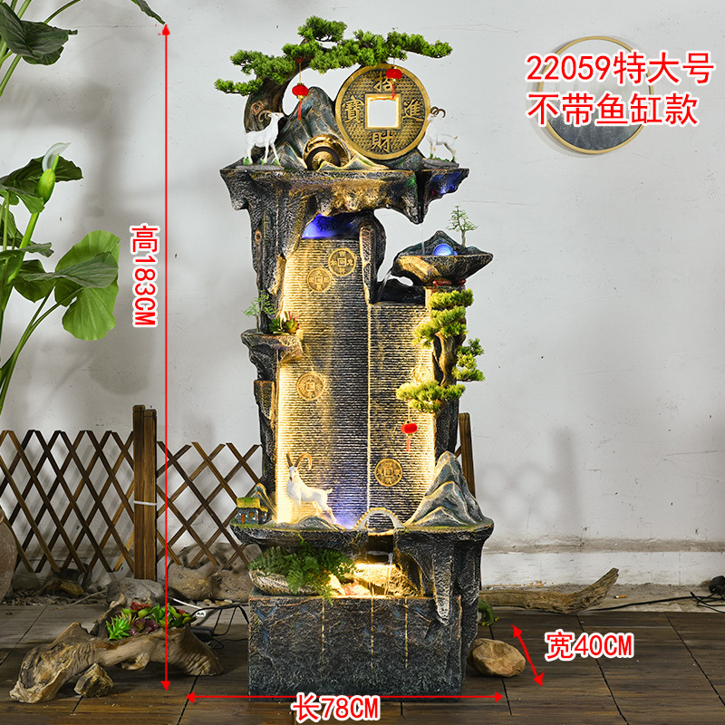 客厅水幕墙鱼缸假山喷泉办公室招财高山流水摆件循环水系景观落地