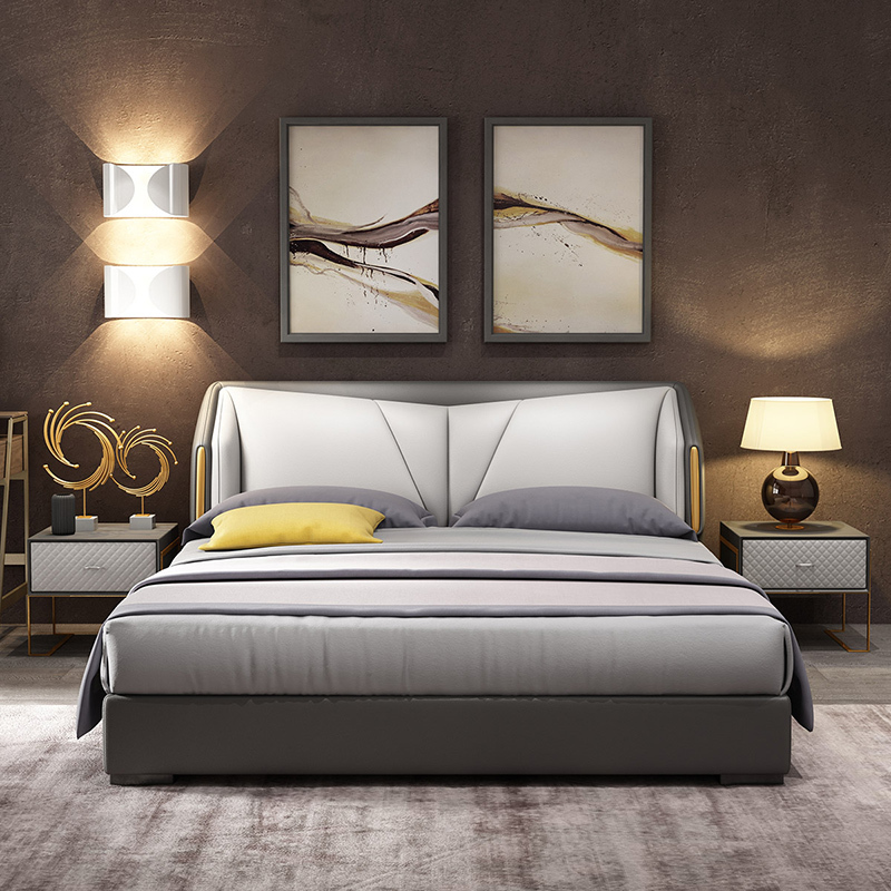 a家家具港式轻奢真皮床网红18米双人皮床现代简约软包主卧婚床家具faa