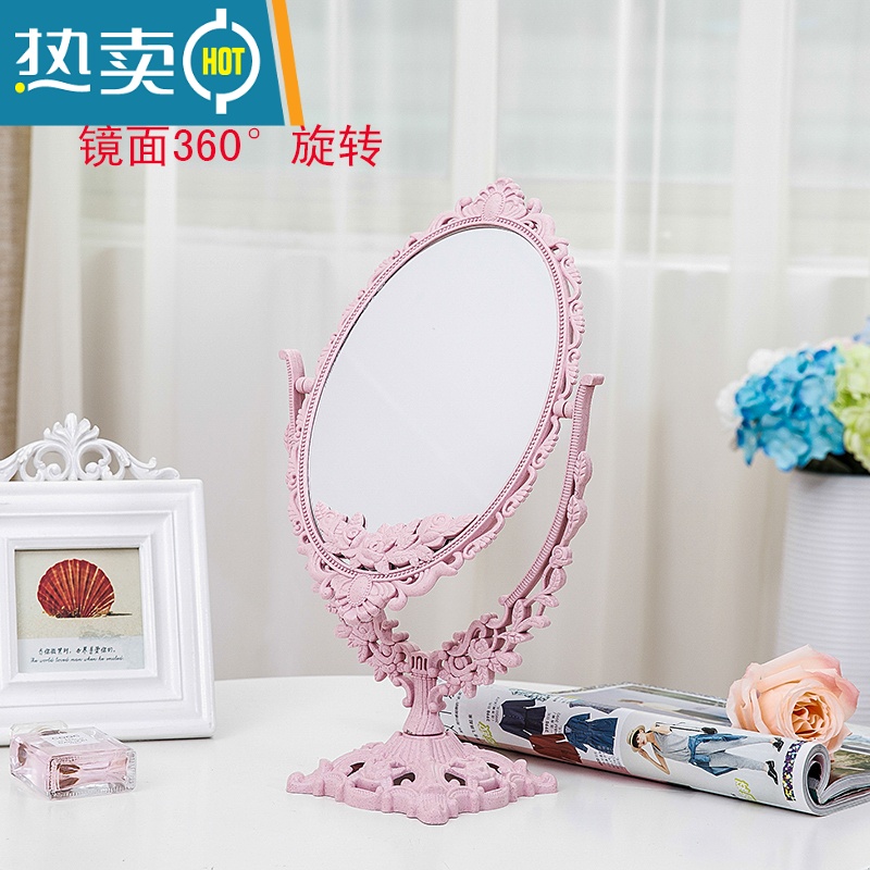 敬平简约欧式美容镜 台式化妆镜双面梳妆镜子便携公主镜化妆镜折叠便携式用镜 椭圆大号纳米蓝(平面+放大面)高清大图