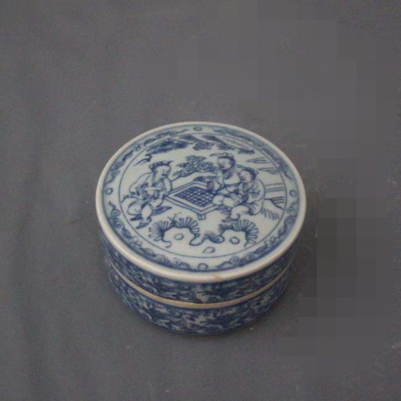 美帮汇大明万历青花人物印泥盒胭脂盒墨盒仿古瓷器家居摆件文房用品收藏高清大图
