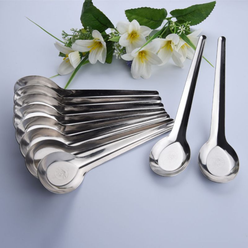 6只不锈钢汤匙平底长柄小勺子汤勺家用餐厅食堂调羹匙儿童饭勺圆汤勺