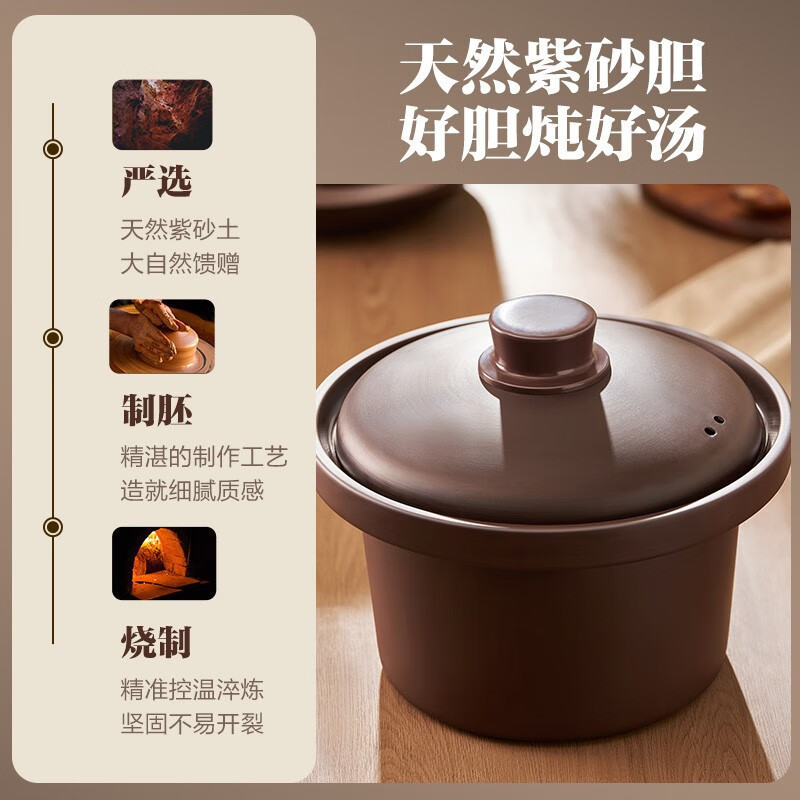 苏泊尔(SUPOR)电炖锅紫砂锅4L/升大容量煲汤锅养生锅煮粥锅电砂锅家用智能预约电炖盅熬粥紫陶内胆DG40YC872