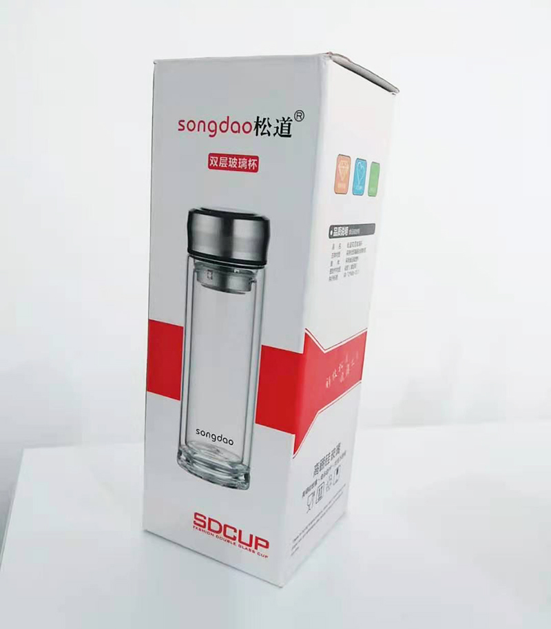 松道 玻璃杯 双层玻璃杯双层玻璃水杯带盖耐高温茶水分离便携旅行杯泡茶杯SD199系列亮色300ML高清大图