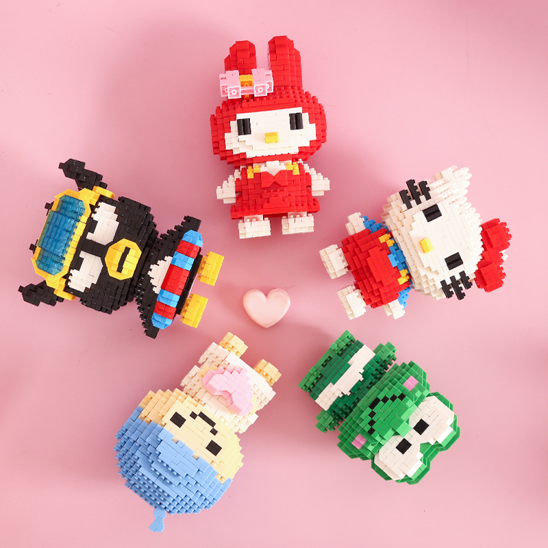 微型钻石小颗粒积木兼容樂高玩具美乐蒂猴子kt猫造型diy拼装 深灰色