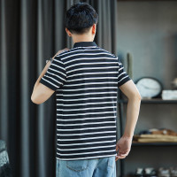 [1.5折价48元]唐狮男士polo衫短袖男polo前胸绣花条纹小翻领短袖polo衫