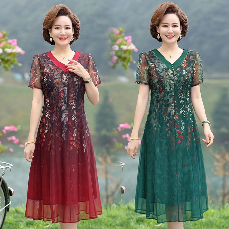 斯尔丽中年妈妈装连衣裙夏新款中老年女洋气质裙子夏季天今年流