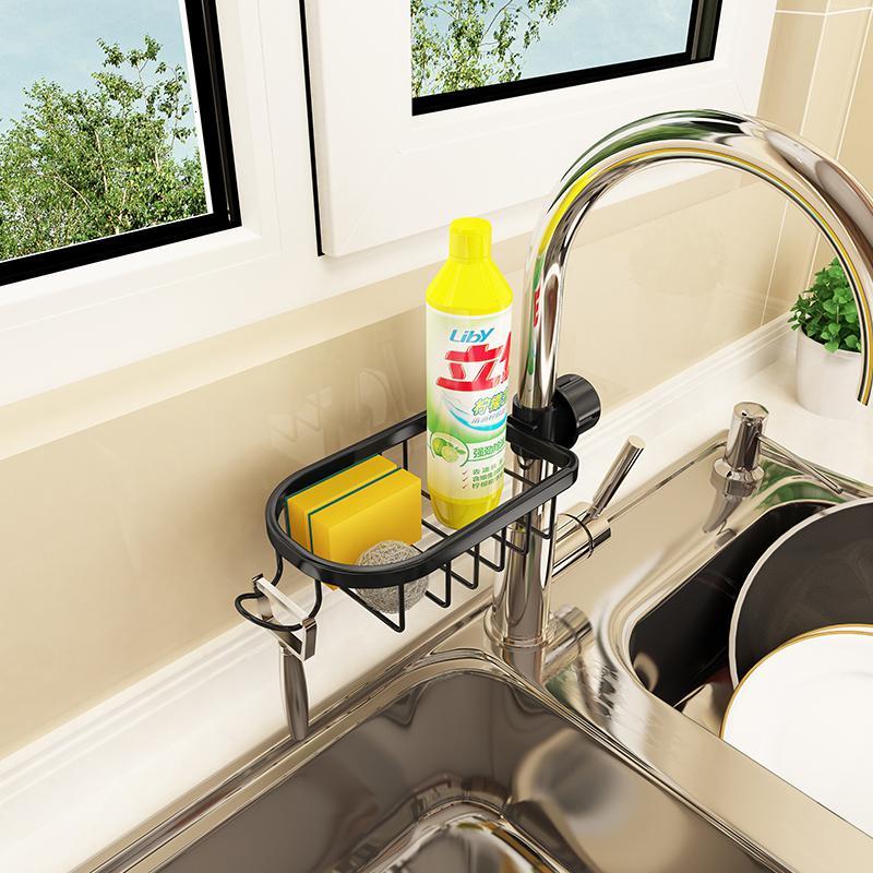 厨房水龙头ciaa置物架免打孔水池海绵沥水挂架家用水抹布收纳架