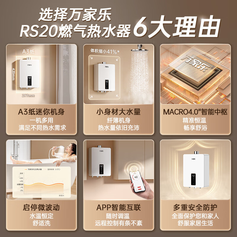 万家乐 小尺寸燃气热水器16升A3纸大水量智能恒温家用热水器 APP智控天然气 JSQ30-16RS20高清大图