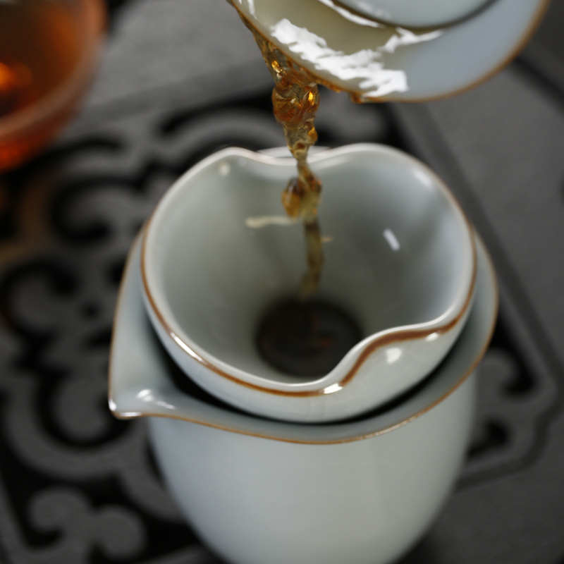 戴云品格 开片汝窑茶漏功夫茶具过滤器过滤网汝瓷茶配件茶道 原矿冬青釉莲心茶滤茶托