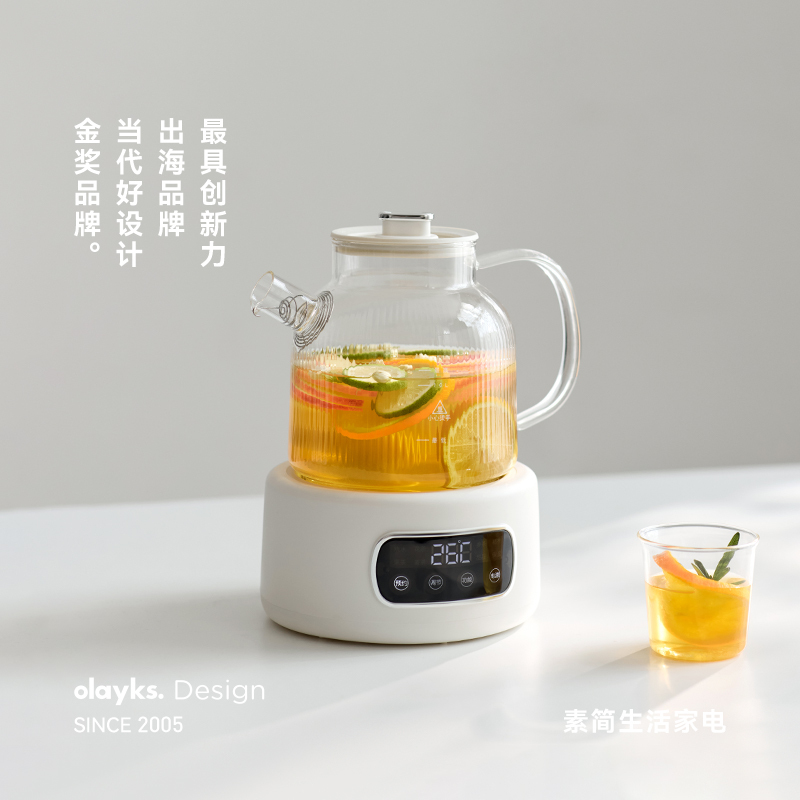 olayks.立时1.2L全玻璃养生壶OLK-LP-22 陶白色 1.2升高清大图