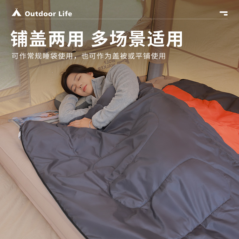 狼行者 LXZ-2030 户外睡袋 1.3kg家居款 橙色高清大图