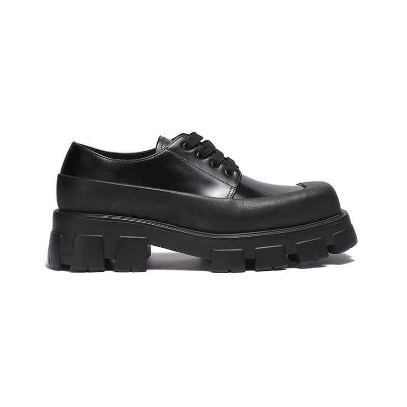 普拉达prada男士亮面皮革系带方头厚底皮鞋德比鞋2eg411055fg001