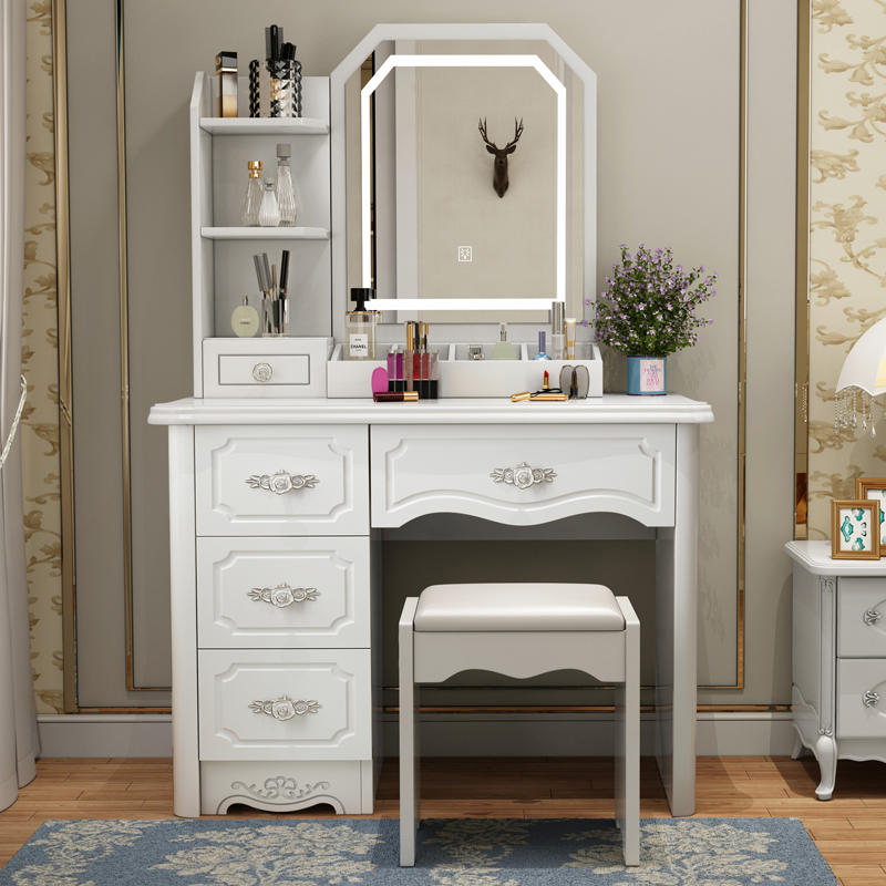欧式带灯梳妆台闪电客卧室小户型现代简约网红名字少女化妆台收纳柜