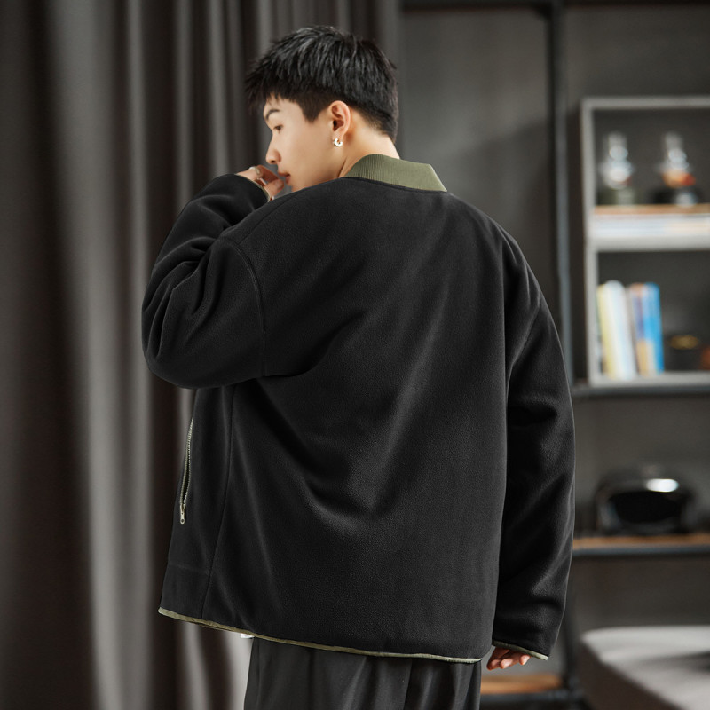 [2.5折价159元]唐狮外套男男士外套秋冬摇粒绒外套男男装外套男棒球领撞色口袋外套