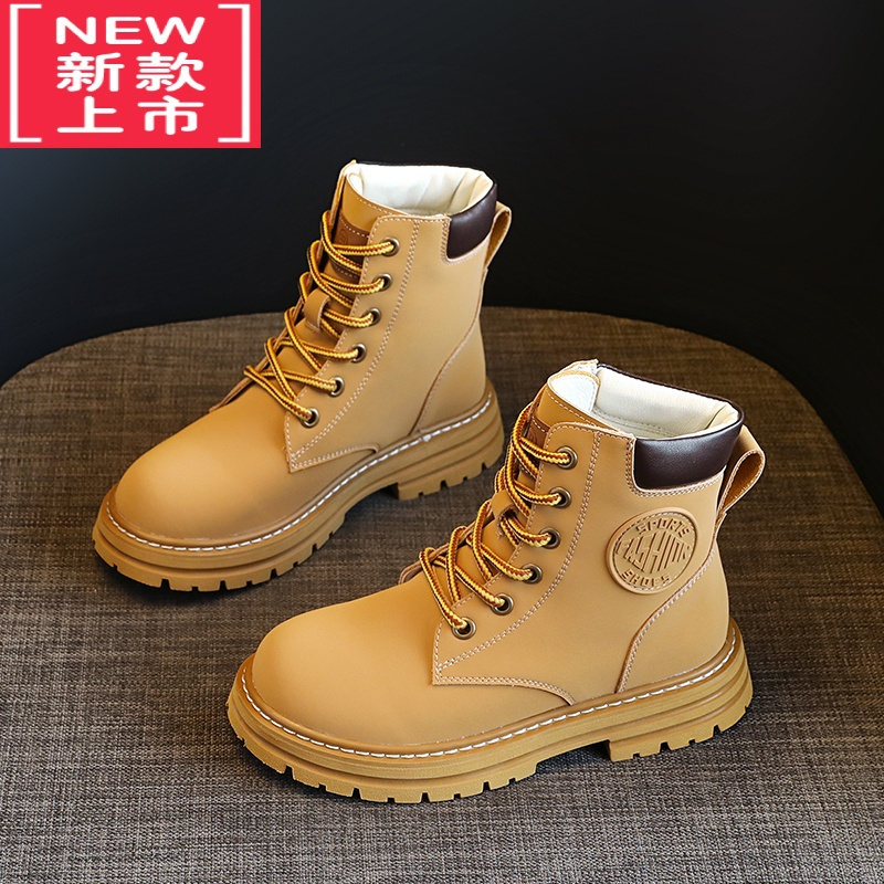 可莉允女童马丁靴2022春秋新款儿童工装英伦风短靴中大童靴子网红大黄靴