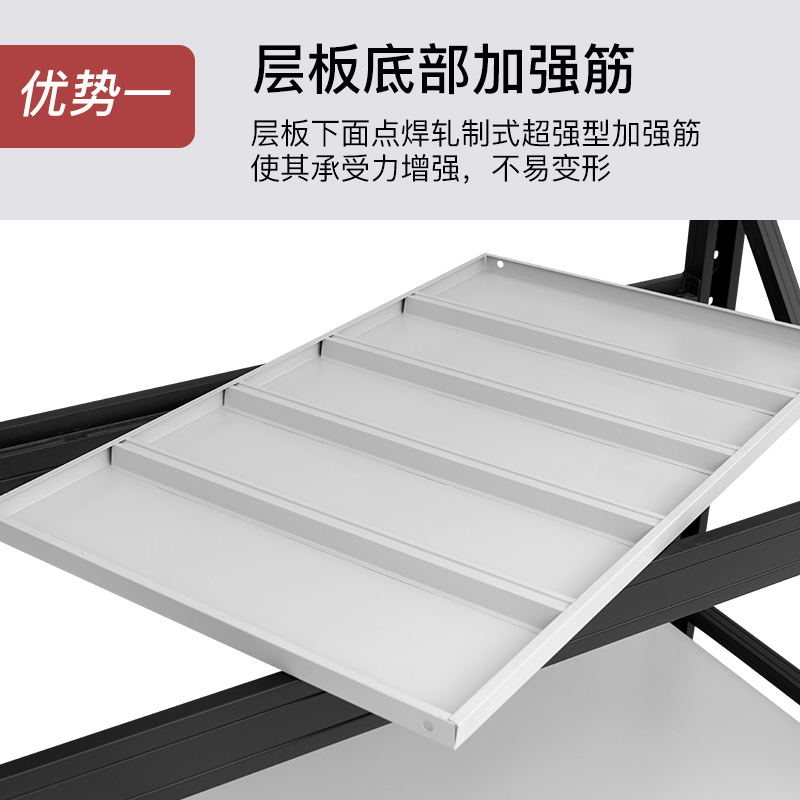 尔迈 仓储货架置物架货物展示架超市仓库钢制金属重型货架 200*200*50cm 500kg/层 黑色