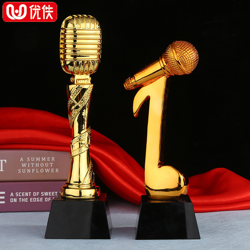 优佚2020新款音乐水晶奖杯定制金话筒唱歌比赛金银铜镀金属树脂奖杯颁奖