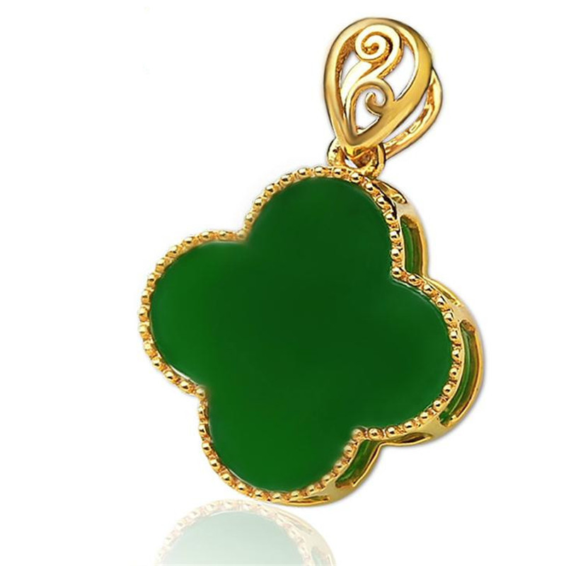 和田玉碧玉四叶坠s925镶嵌饰品女款玉石配饰带证书送女朋友七夕情人节