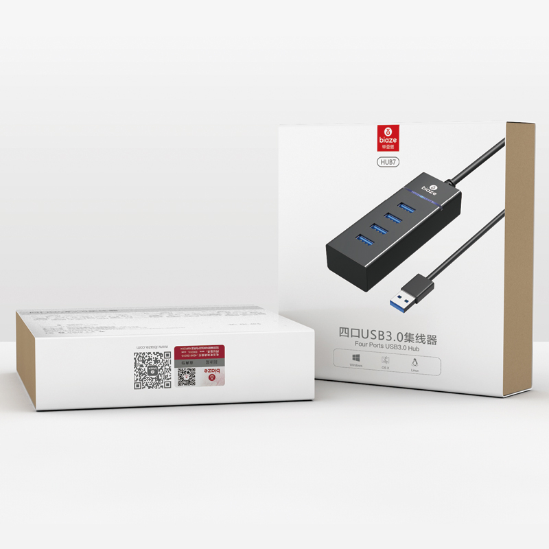 毕亚兹 HUB8 USB分线器3.0 一拖四多接口 0.5米 笔记本台式电脑键盘鼠标 HUB转换器延长线 黑色 单位:个